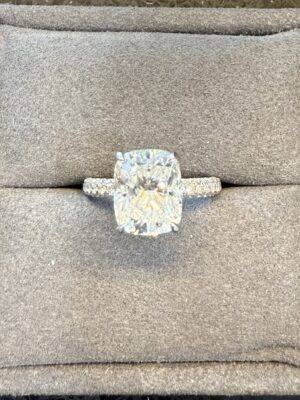 GIA Certified 3.27 CT D VVS1 Lab Grown Cushion Modified Brilliant Diamond Ring