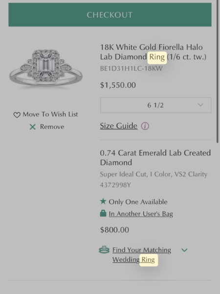 Brilliant Earth 0.74 CT I VS2 Lab Grown Emerald Cut Diamond Ring with Wedding Band - Image 2