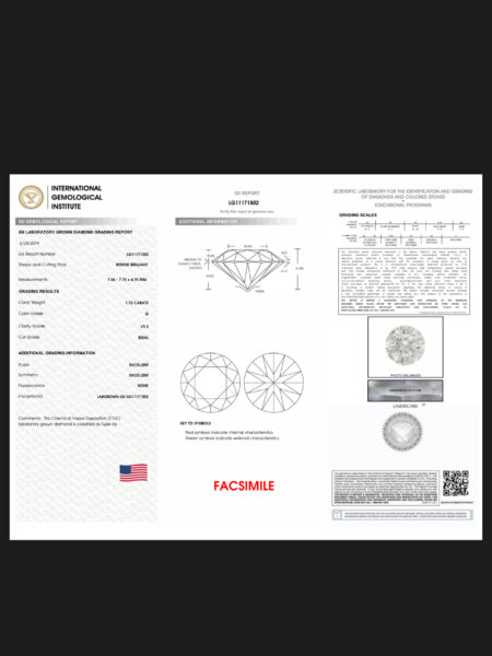 IGI Certified 1.72 CT G VS2 Lab Grown Round Brilliant Diamond Ring - Image 2