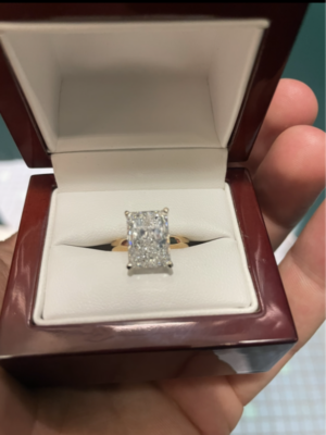 IGI Certified 5.0 CT E VS1 Lab Grown Cut Cornered Rectangular Modified Brilliant Diamond Ring