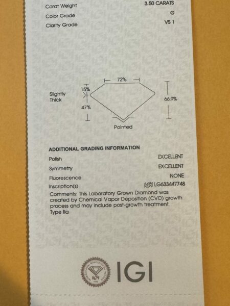 IGI Certified 3.50 CT G VS1 Lab Grown Square Emerald Cut Diamond - Image 5