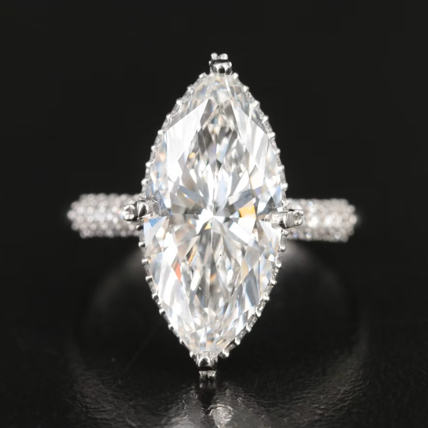 IGI Certified 4.37 CT F VS 1 Lab Grown Marquise Brilliant Diamond Ring