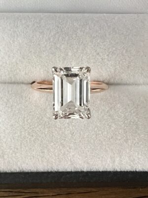 IGI Certified 3.03 CT E VS1 Lab Grown Emerald Cut Diamond 14 KT Rose Gold Ring