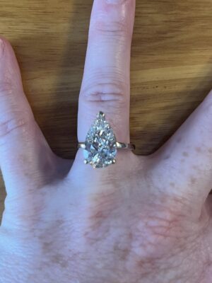 IGI Certified 5.06 CT H SI1 Lab Grown Pear Brilliant Diamond Ring