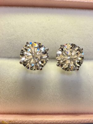 IGI Certified 5.08 CTW F VVS2 Lab Grown Round Brilliant Diamond Platinum Earrings