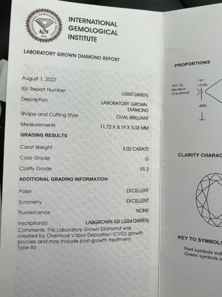 IGI Certified 3.02 CT G VS2 Lab Grown Oval Brilliant Diamond Ring - Image 2