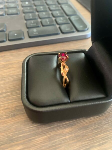 2 0.05 CTW E-F VS Lab Grown Round Brilliant Diamonds and Ruby Ring - Image 3