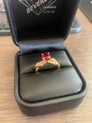 2 0.05 CTW E-F VS Lab Grown Round Brilliant Diamonds and Ruby Ring