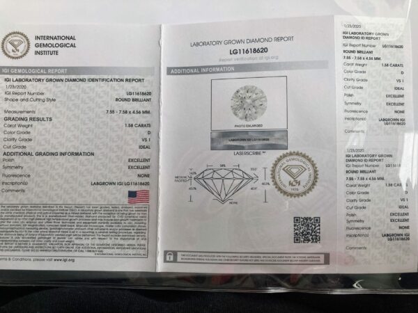 IGI certified 1.58 CT D VS1 Lab Grown Round Diamond 18KT White Gold Ring - Image 2