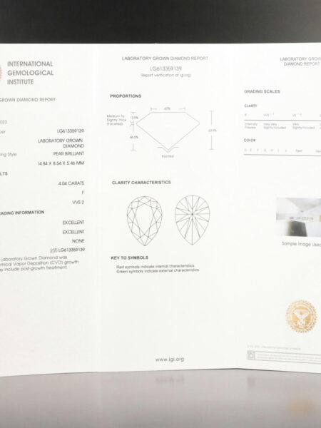 IGI Certified 4.04 CT F VVS2 Lab Grown Pear Brilliant Diamond - Image 2