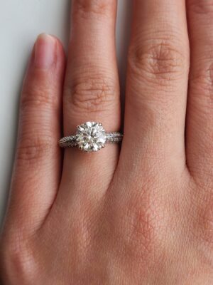 2.26 CTW F VS1 Round Natural Diamond with Knife Edge 3/4 Pave with Hidden Halo Setting Ring