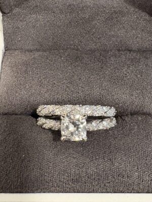 1.03 CT E VVS2 Lab Grown Cushion Cut Diamond Ring and Matching Band