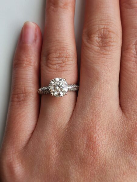 2.26 CTW F VS1 Round Natural Diamond with Knife Edge 3/4 Pave with Hidden Halo Setting Ring - Image 3