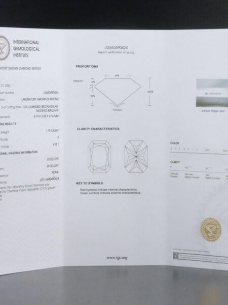 1.79 Carat E VVS1 Radiant Lab-Grown Diamond Loose Diamond - Image 9