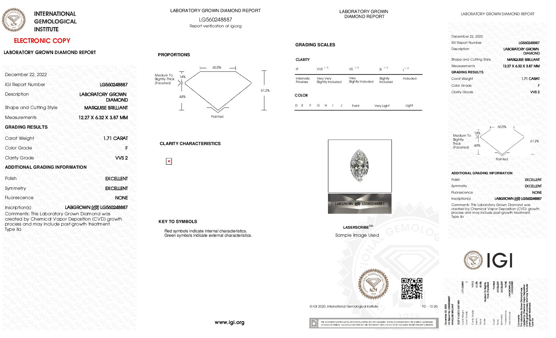 IGI Certified 1.71 CT F VVS2 Lab Grown Marquise Diamond Ring - Image 2