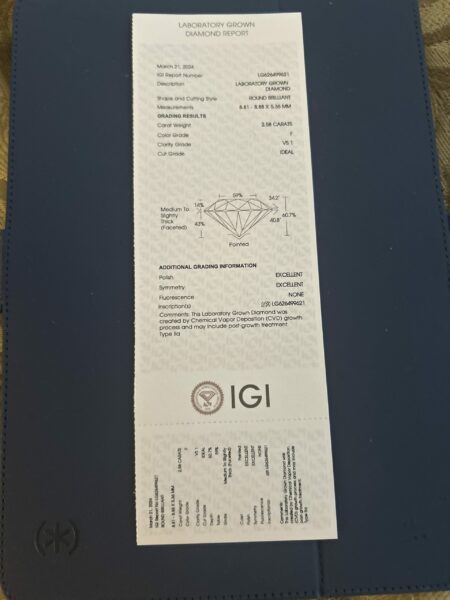IGI 4 CT F VS1 Lab Grown Round Diamond Ring - Image 3