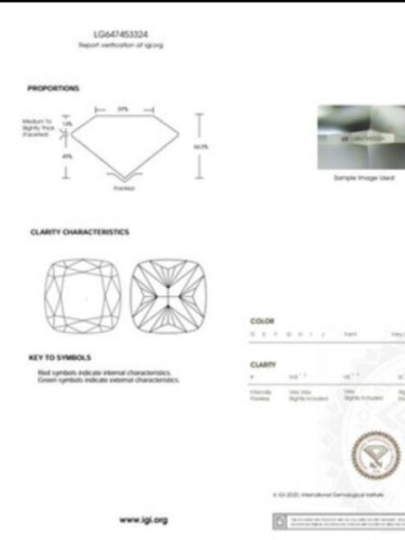 IGI 2.11 Carat F VS1 Cushion Lab-Grown Diamond Loose Diamond - Image 2