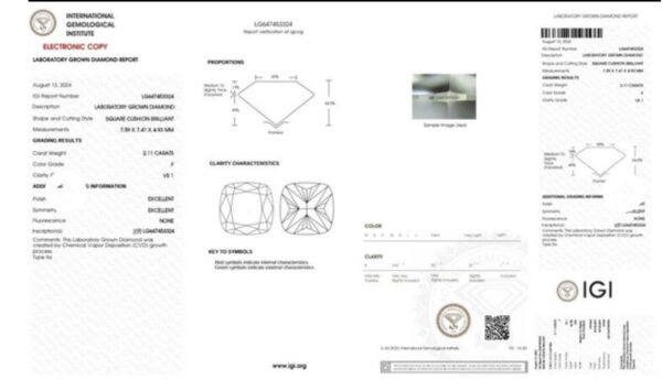 IGI 2.11 Carat F VS1 Cushion Lab-Grown Diamond Loose Diamond - Image 2