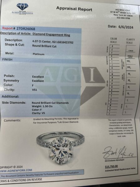 IGI 5.57 Carat F VS1 Round Lab-Grown Diamond Ring - Image 5