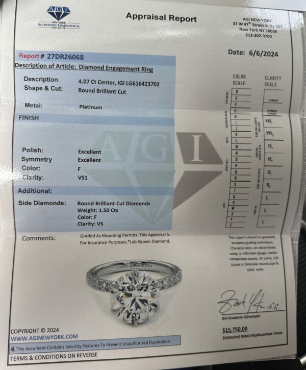 IGI 5.57 Carat F VS1 Round Lab-Grown Diamond Ring - Image 5