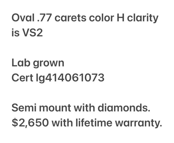 IGI .77 Carat H VS2 Oval Lab-Grown Diamond Ring - Image 5