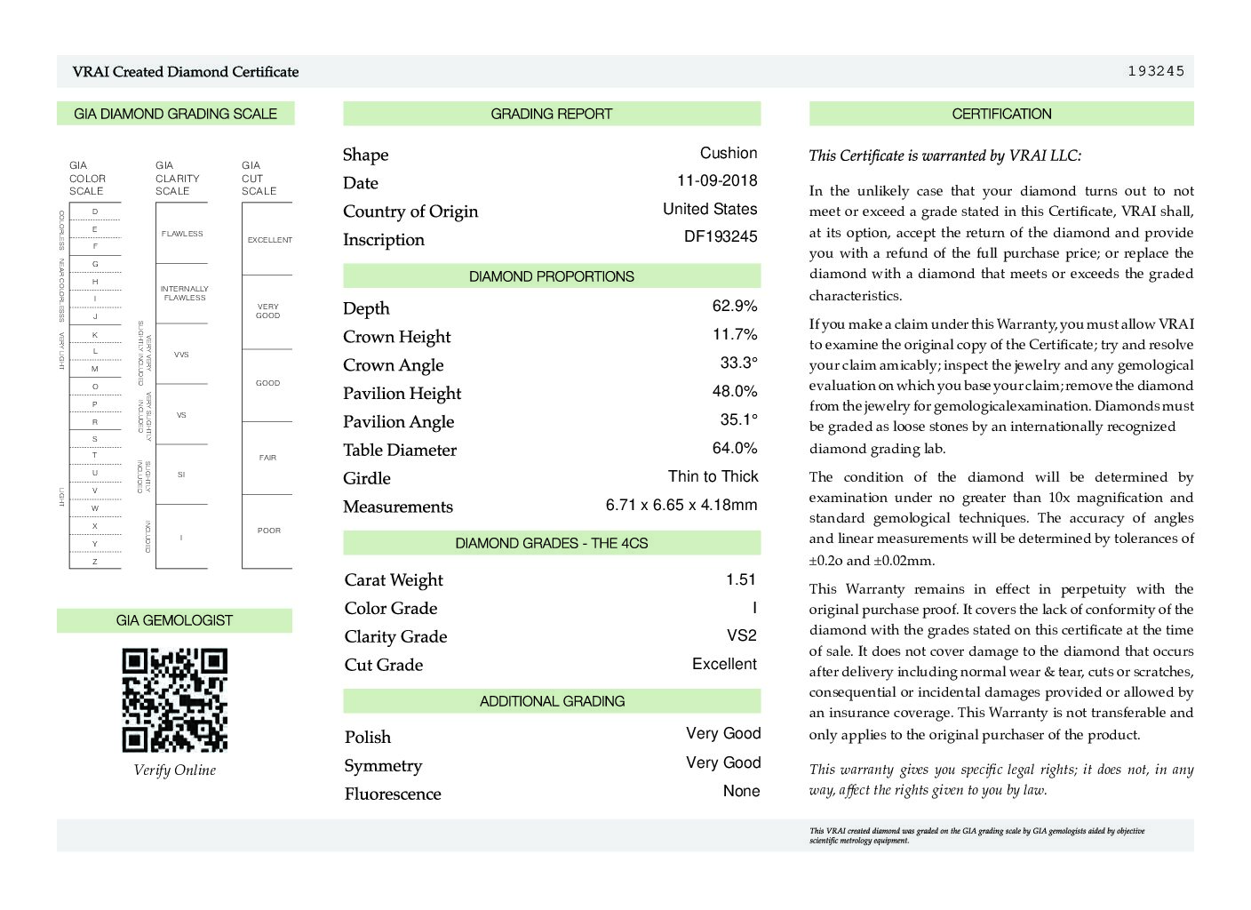 1.51 Carat I VS2 Cushion Lab-Grown Diamond Ring - Image 3