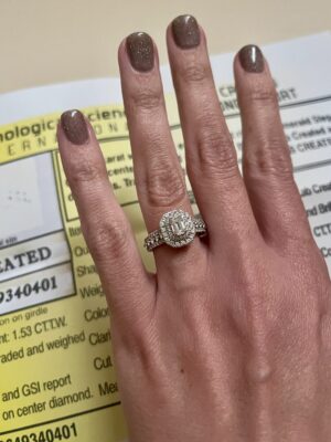 GSI Certified 1.53 CT E VS1 Lab Grown Emerald Cut Diamond Ring