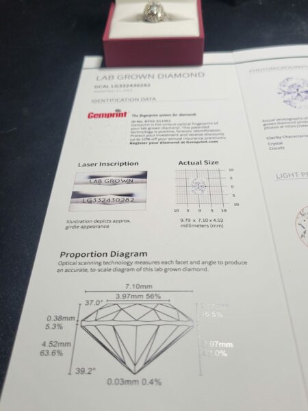 GCAL Certified 2.95 CT D VS1 Lab Grown Round Diamond Ring - Image 3