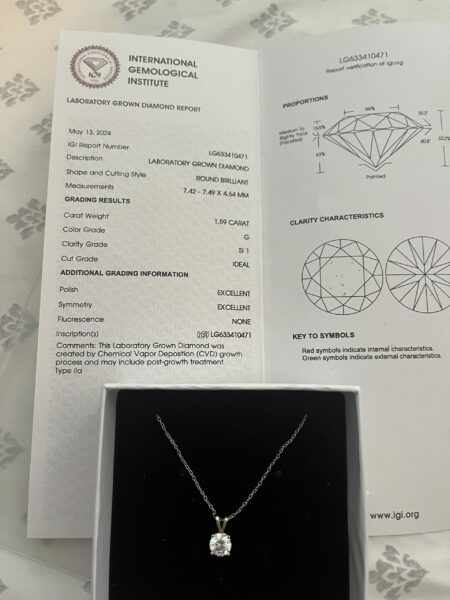 IGI 1.59 Carat G SI1 Round Lab-Grown Diamond Necklace - Image 4