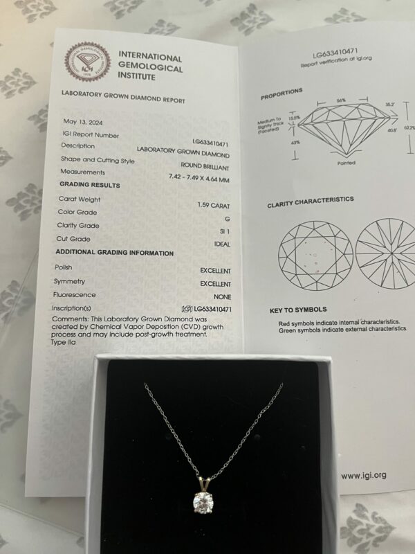 IGI 1.59 Carat G SI1 Round Lab-Grown Diamond Necklace - Image 4