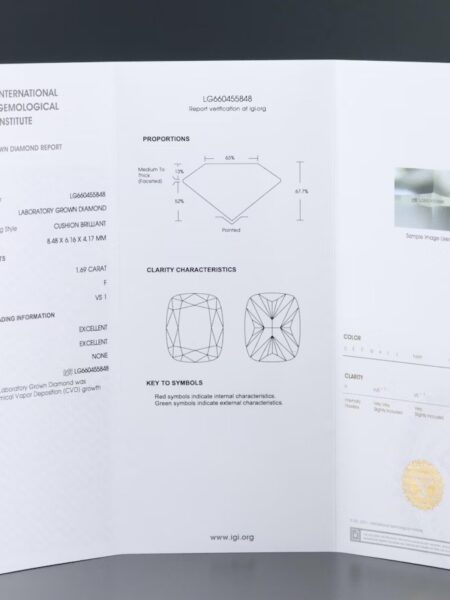 IGI 1.69 Carat F VS1 Cushion Lab-Grown Diamond Loose Diamond - Image 8