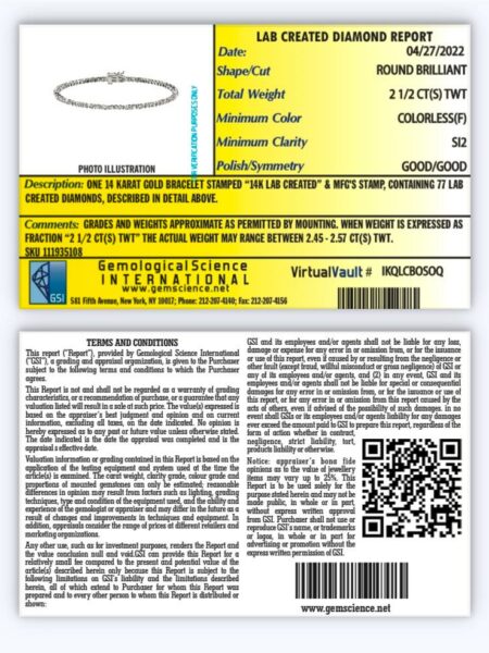 2.5 Carat F SI2 Round Lab-Grown Diamond Bracelet - Image 4