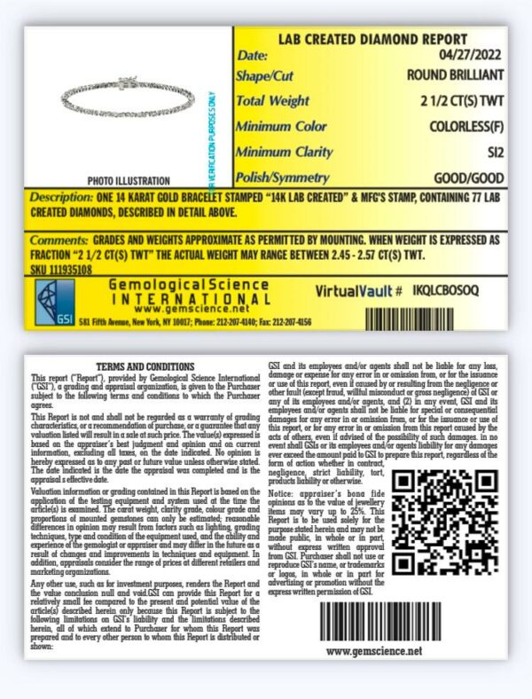 2.5 Carat F SI2 Round Lab-Grown Diamond Bracelet - Image 4