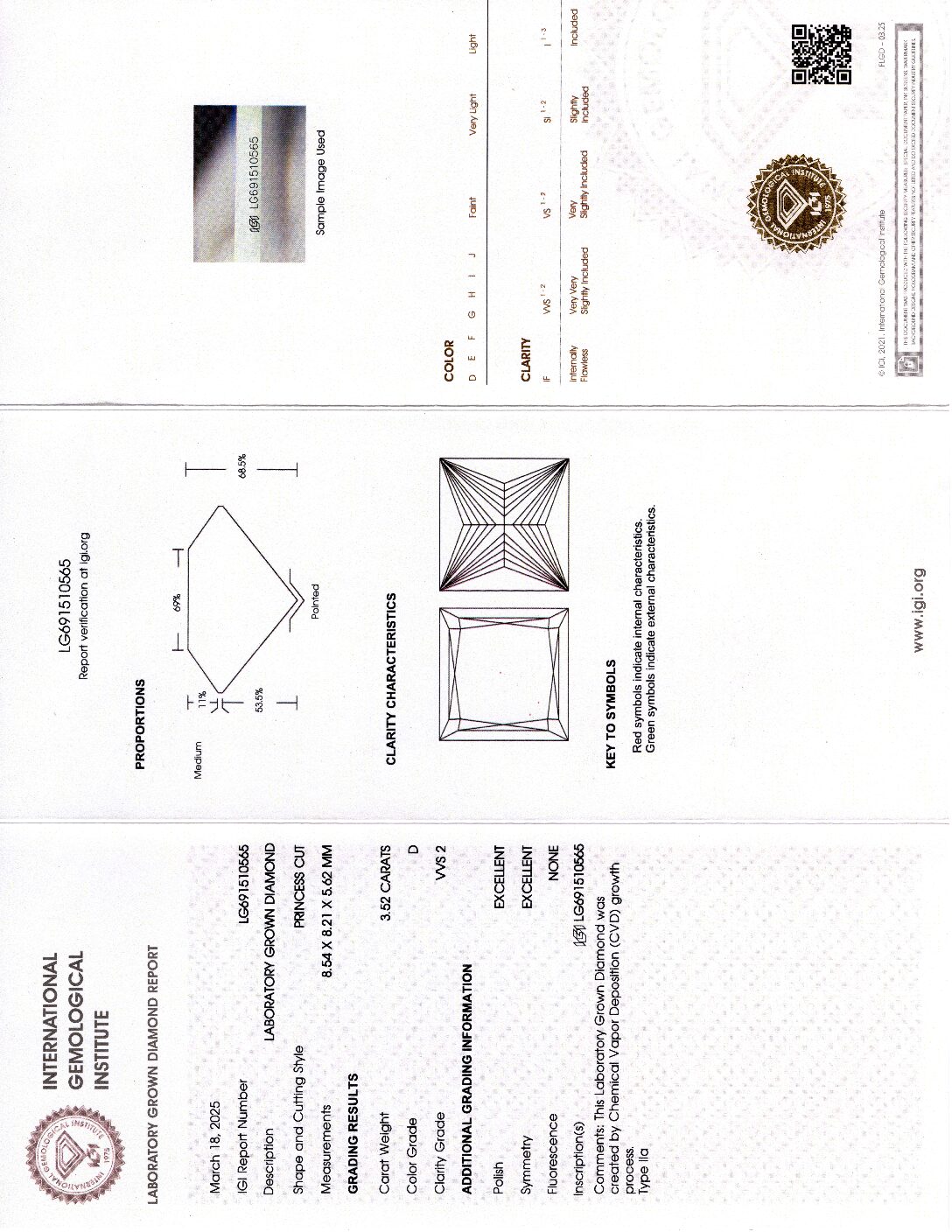 IGI 3.52 Carat D VVS2 Princess Lab-Grown Diamond Loose Diamond - Image 4