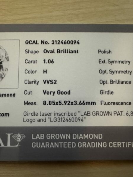 GCAL 1.06 Carat H VVS2 Oval Lab-Grown Diamond Ring - Image 7