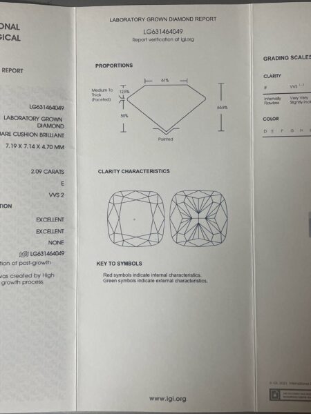 IGI 2.09 Carat E VS2 Cushion Lab-Grown Diamond Ring - Image 5