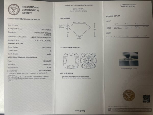 IGI 2.09 Carat E VS2 Cushion Lab-Grown Diamond Ring - Image 5