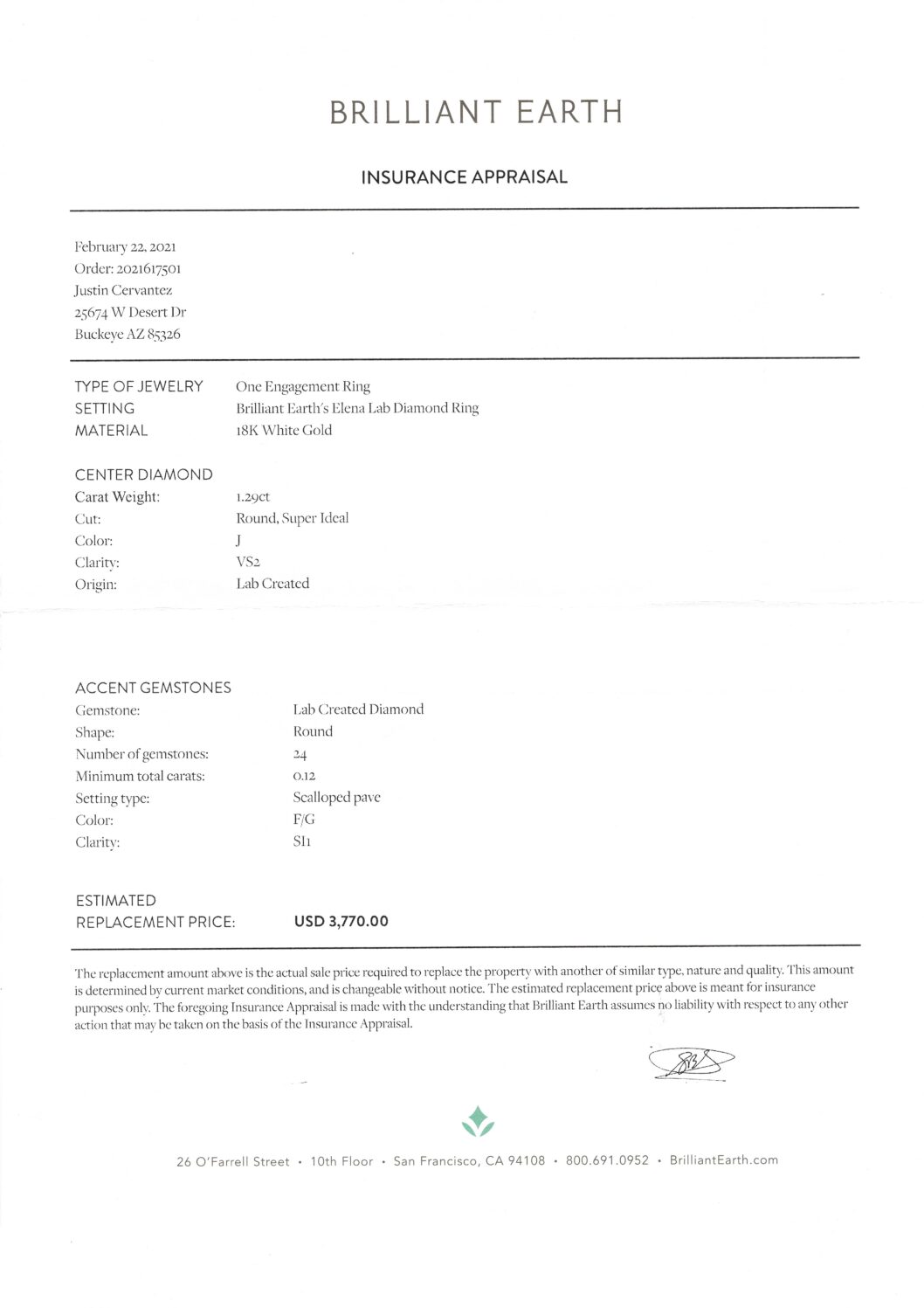 IGI 1.29 CT J VS2 Lab Grown Round Diamond Ring - Image 2