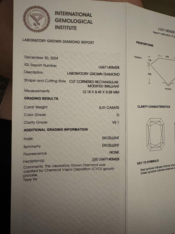 IGI 5.01 D VS1 Lab Grown Radiant Diamond Ring - Image 6