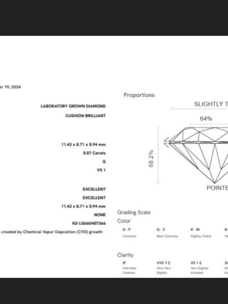 IGI 5.10 Carat G VS1 Cushion Lab-Grown Diamond Loose Diamond - Image 4