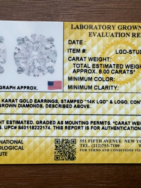 IGI 8 Carat G VS1 Round Lab-Grown Diamond Earrings - Image 7