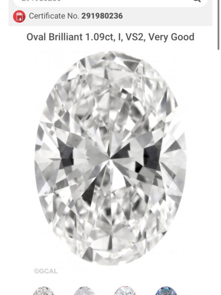 GCAL 1.09 Carat I VS2 Oval Lab Grown Ring