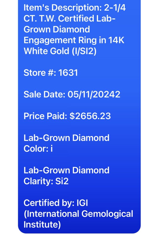 IGI 2.25 Carat I SI2 Round Lab Grown Ring - Image 9