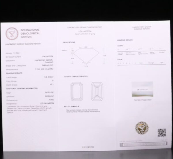 IGI 1.43 Carat H VS2 Emerald Lab Grown Loose Diamond - Image 6