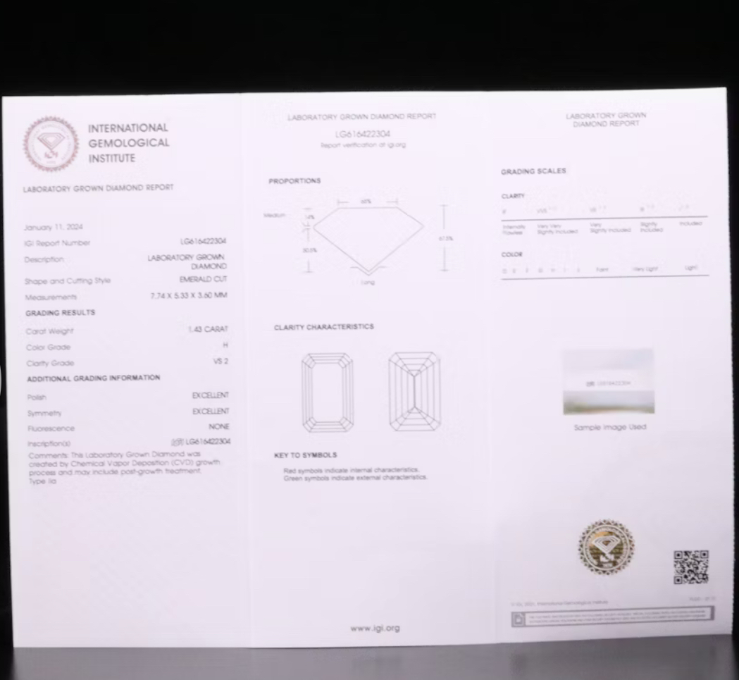 IGI 1.43 Carat H VS2 Emerald Lab Grown Loose Diamond - Image 6