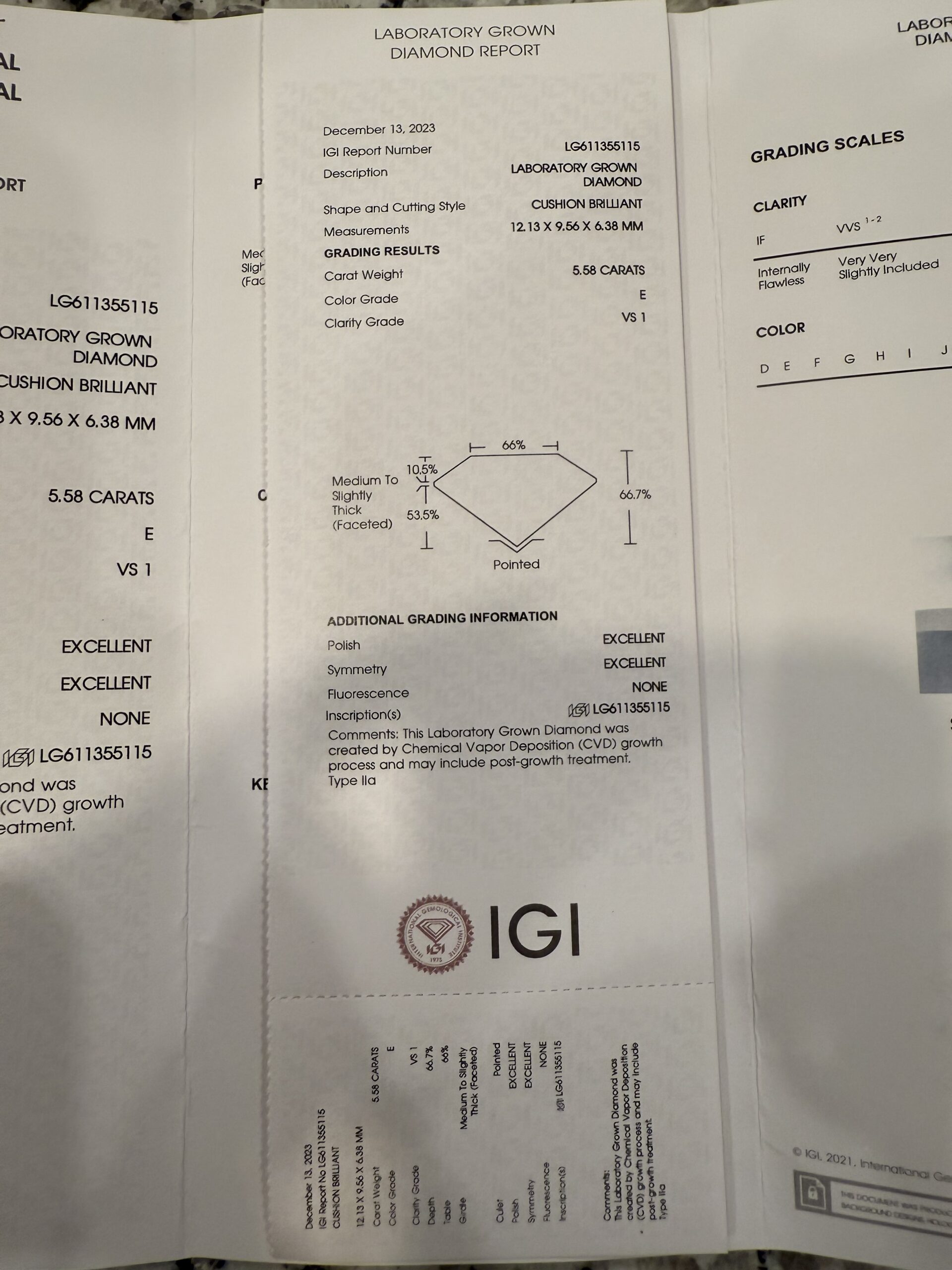 IGI 5.68 Carat E VS1 Cushion Lab Grown Ring - Image 10