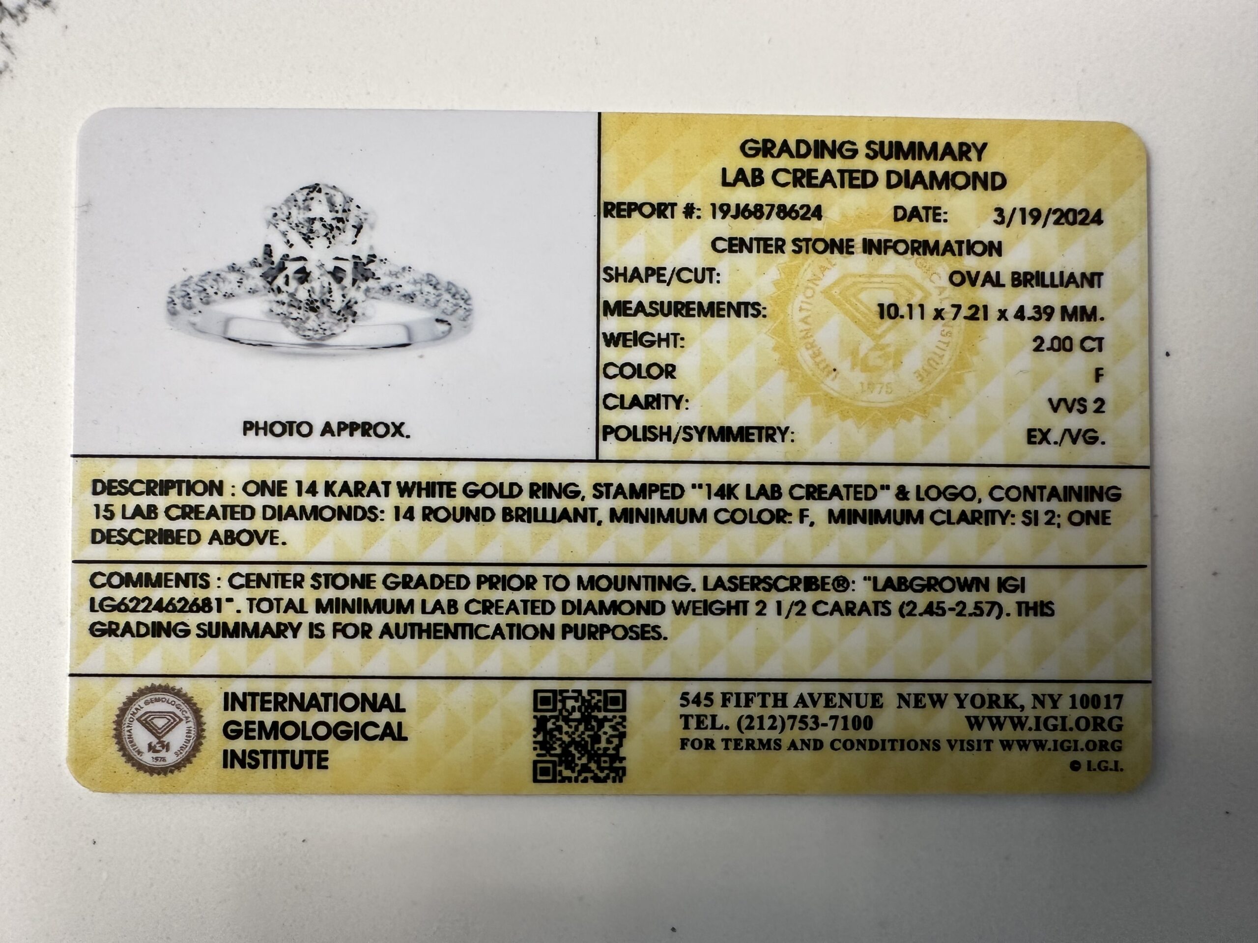 IGI 2.0 Carat F VVS2 Oval Lab Grown Ring - Image 7
