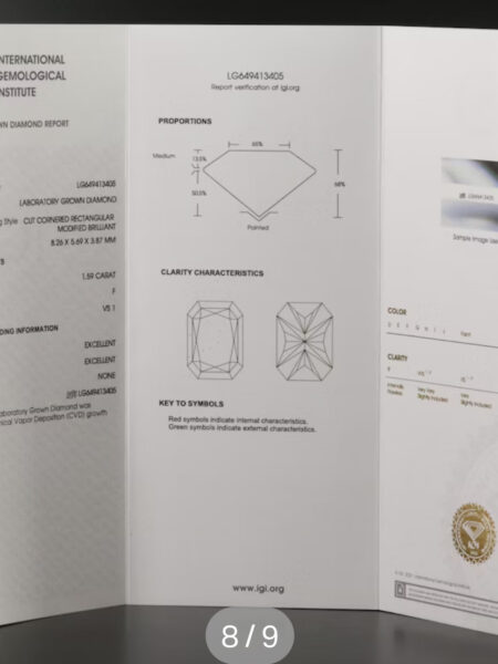 IGI 1.59 Carat F VS1 Radiant Lab Grown Loose Diamond - Image 9