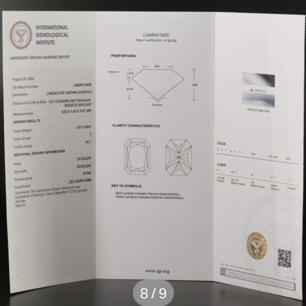 IGI 1.59 Carat F VS1 Radiant Lab Grown Loose Diamond - Image 9