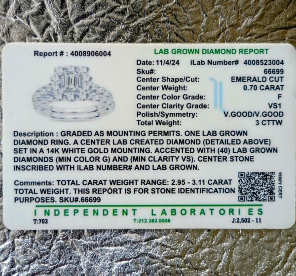3 Carat F VS1 Emerald Lab Grown Ring - Image 6
